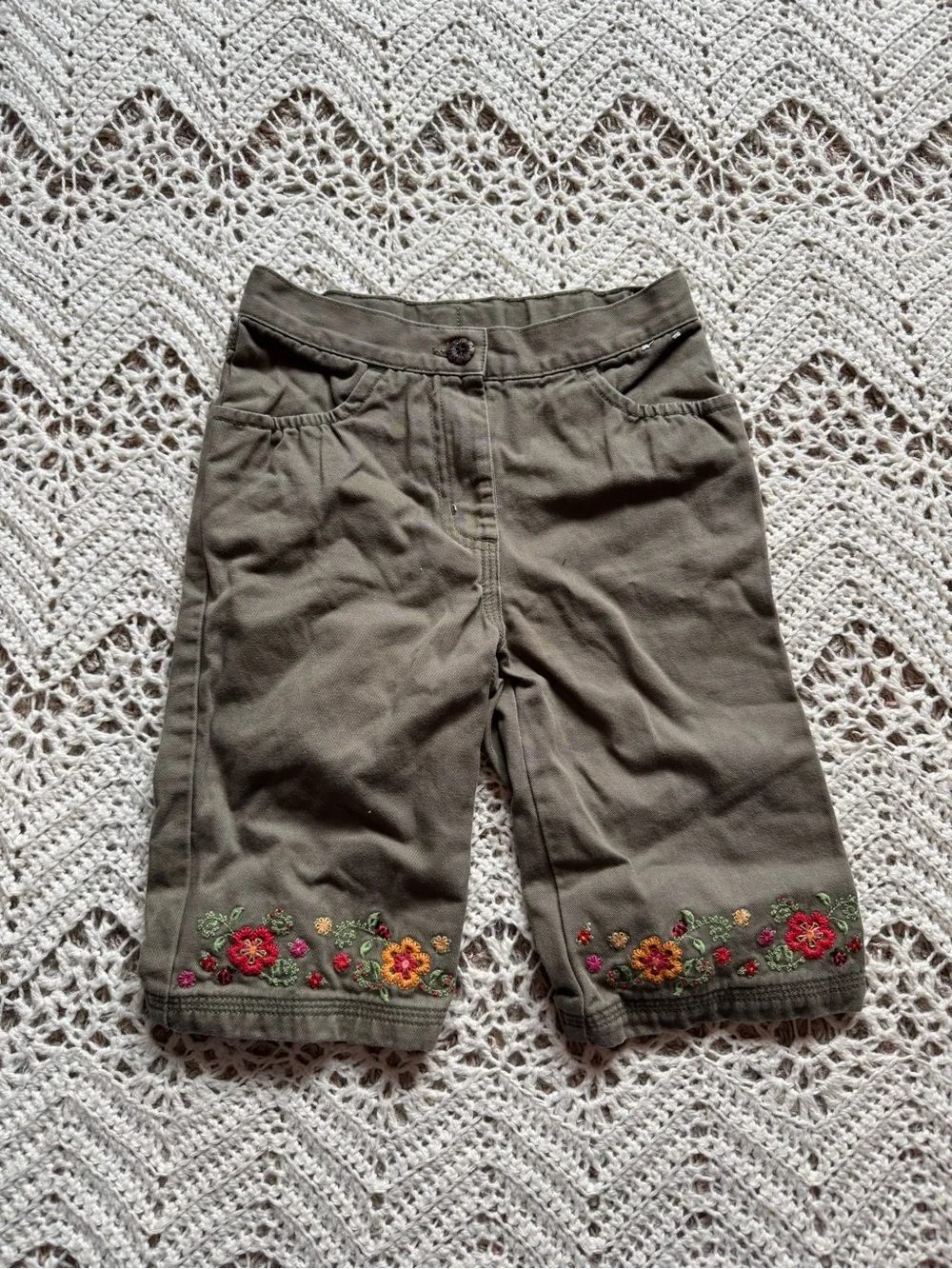 Vintage Gymboree Olive Green 2T Girl Bundle Floral Embroidered Cute Summer